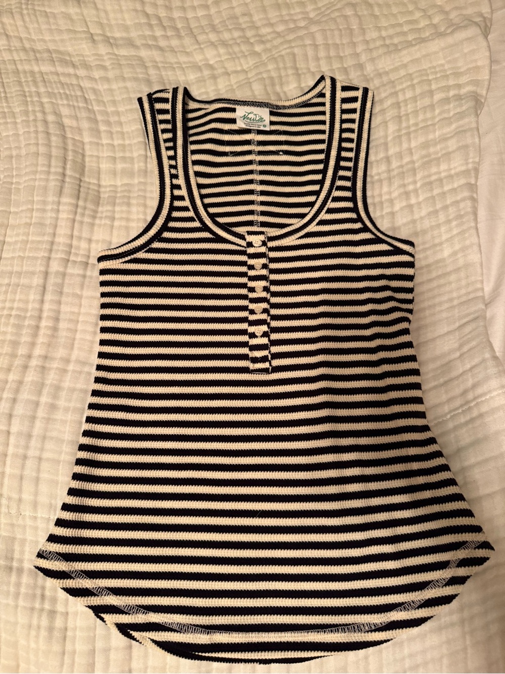 Lulu's Black and White Striped Ribbed Henley Tank